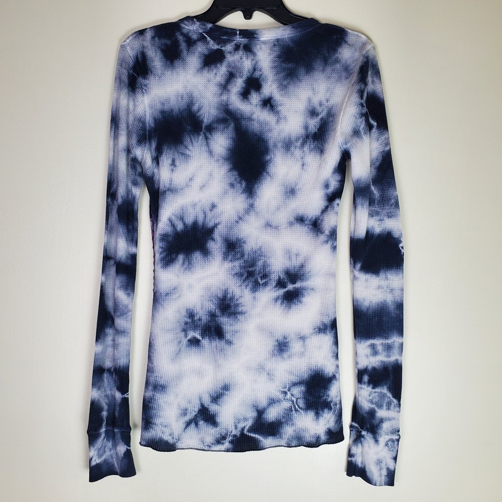 Y2K 90's Lucky Brand Tie Dye Waffle Knit Thermal Rhinestone Velvet Cross Medium - Picture 7 of 7